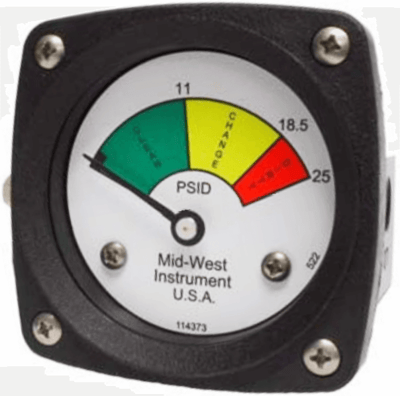 Mid-West Diaphragm Type Differential Pressure Gauge and Switch, Model 522 3-Color Dial